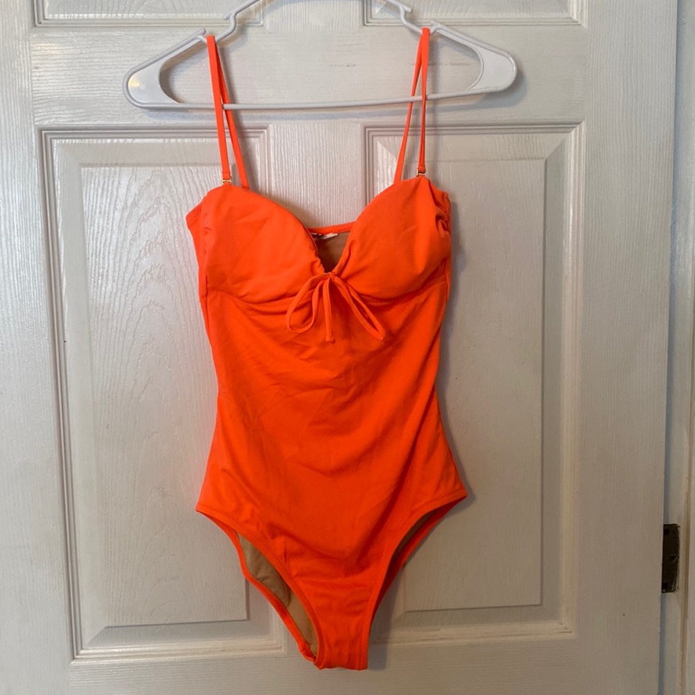 J. Crew Bright Coral Tie-Front One-Piece Swimsuit